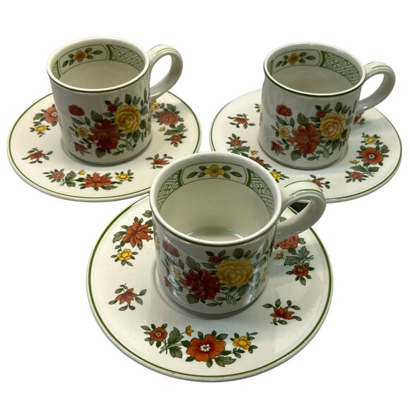 Villeroy and Boch Summerday Tea Cups with Saucers Lot of 3 Vintage Flowers 1970s - Picture 13 of 13